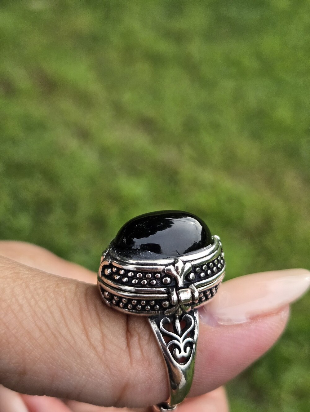 Jet Black Onyx Poison Box Locket Ring